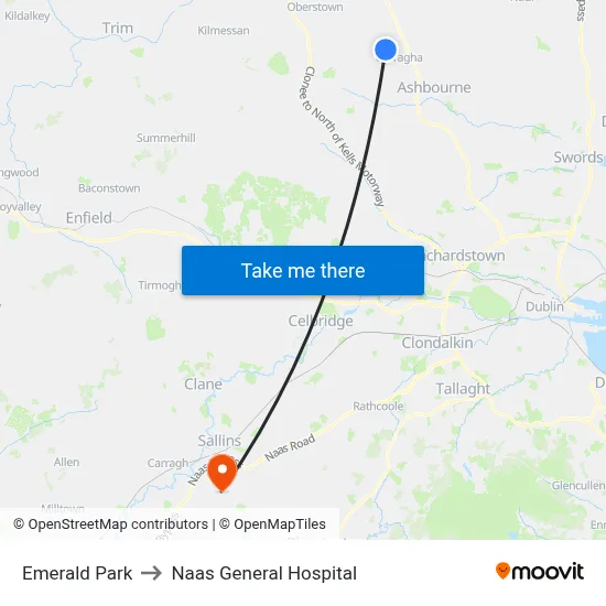 Emerald Park to Naas General Hospital map