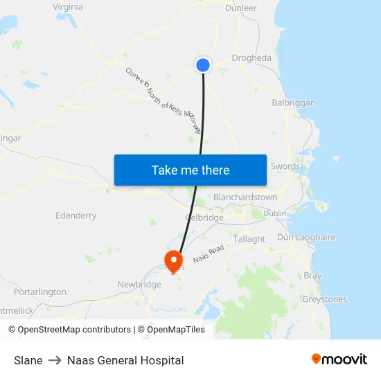 Slane to Naas General Hospital map