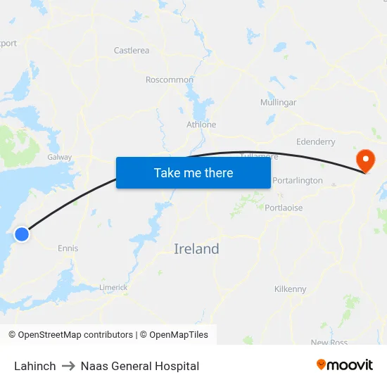 Lahinch to Naas General Hospital map