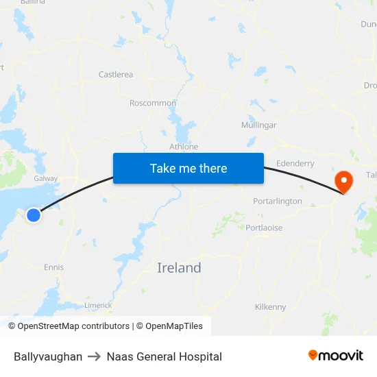 Ballyvaughan to Naas General Hospital map