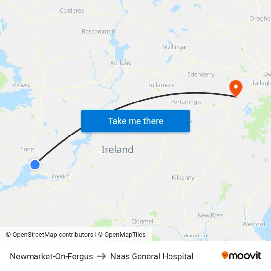 Newmarket-On-Fergus to Naas General Hospital map