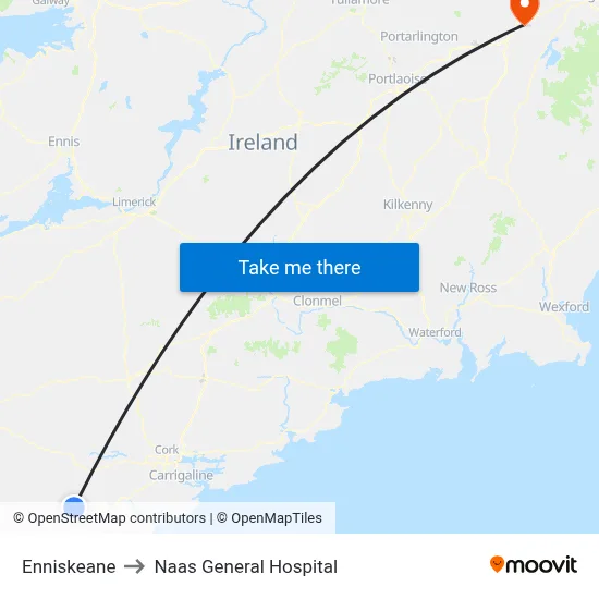 Enniskeane to Naas General Hospital map