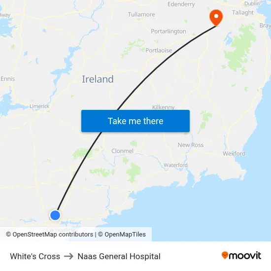 White's Cross to Naas General Hospital map