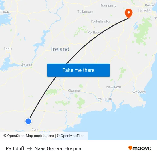Rathduff to Naas General Hospital map