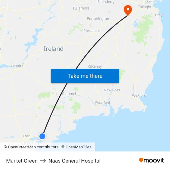 Market Green to Naas General Hospital map