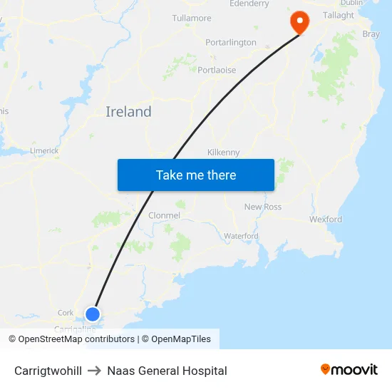 Carrigtwohill to Naas General Hospital map