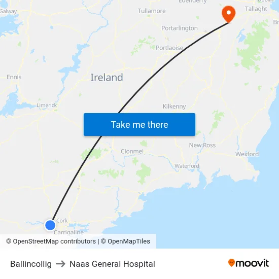 Ballincollig to Naas General Hospital map