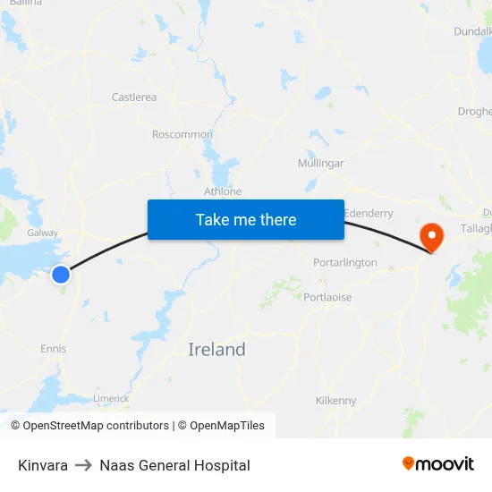 Kinvara to Naas General Hospital map