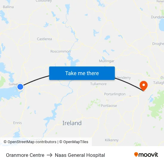 Oranmore Centre to Naas General Hospital map