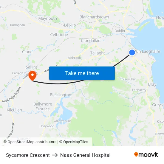Sycamore Crescent to Naas General Hospital map