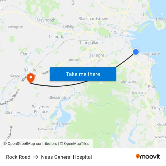 Rock Road to Naas General Hospital map