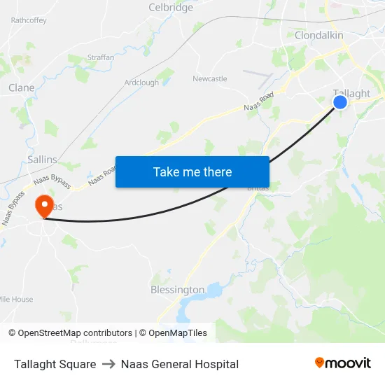 Tallaght Square to Naas General Hospital map