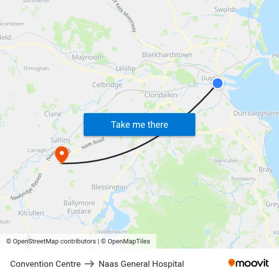 Convention Centre to Naas General Hospital map