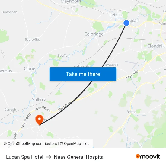 Lucan Spa Hotel to Naas General Hospital map