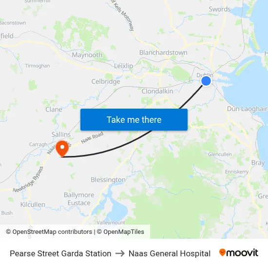 Pearse Street Garda Station to Naas General Hospital map