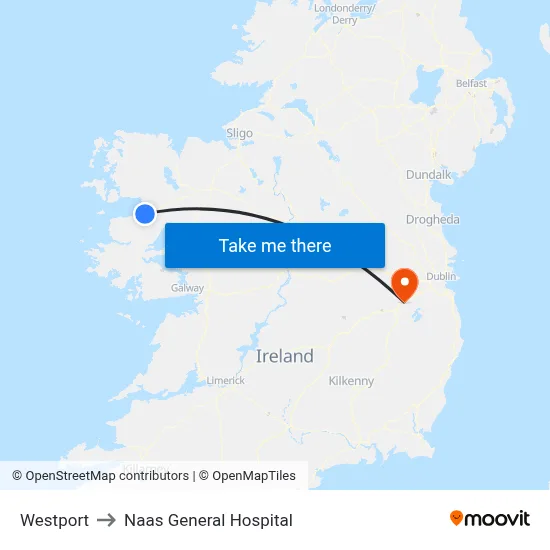 Westport to Naas General Hospital map
