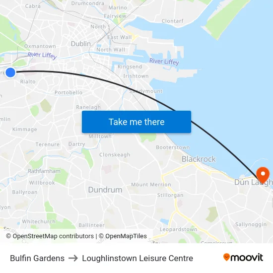 Bulfin Gardens to Loughlinstown Leisure Centre map