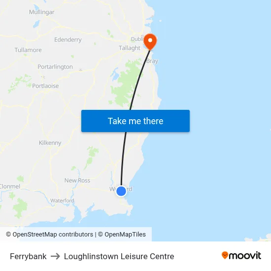 Ferrybank to Loughlinstown Leisure Centre map