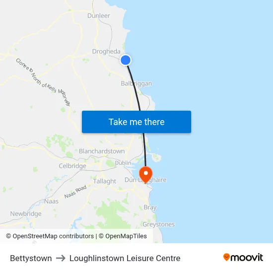Bettystown to Loughlinstown Leisure Centre map