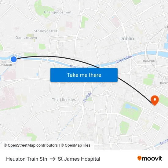 Heuston Train Stn to St James Hospital map