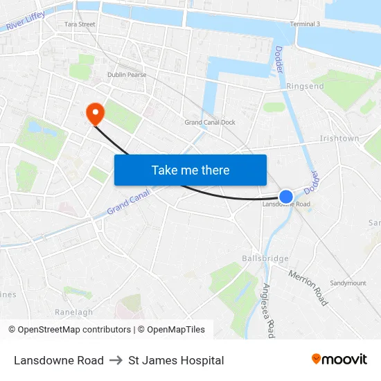 Lansdowne Road to St James Hospital map
