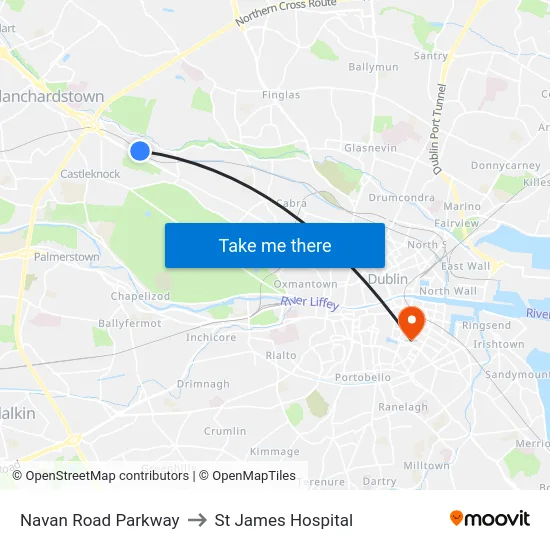 Navan Road Parkway to St James Hospital map