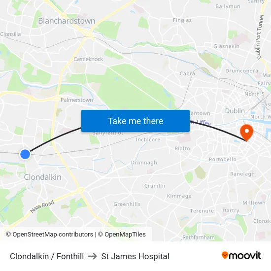 Clondalkin / Fonthill to St James Hospital map