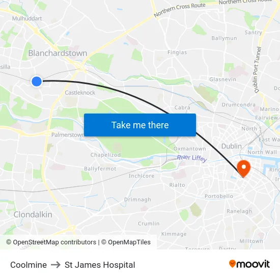 Coolmine to St James Hospital map