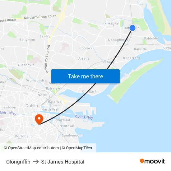 Clongriffin to St James Hospital map