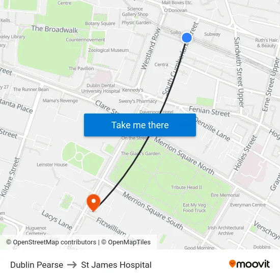 Dublin Pearse to St James Hospital map