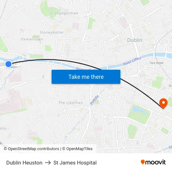 Dublin Heuston to St James Hospital map