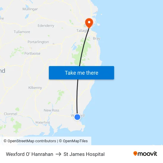 Wexford O' Hanrahan to St James Hospital map