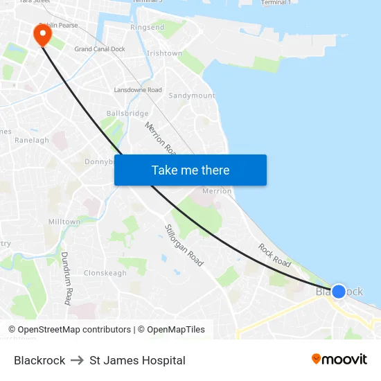 Blackrock to St James Hospital map
