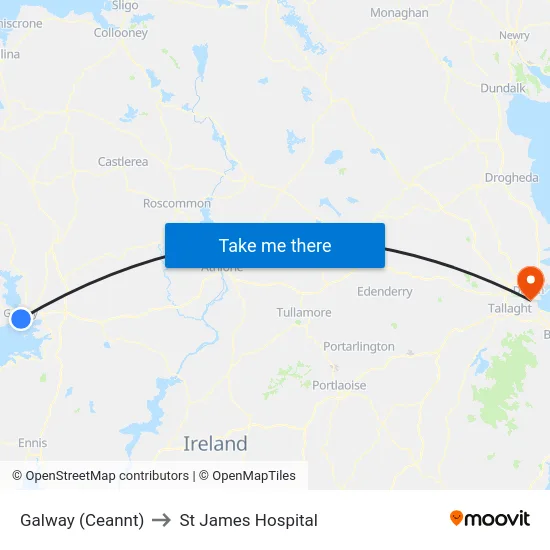 Galway (Ceannt) to St James Hospital map