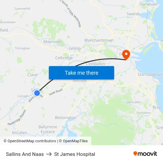 Sallins And Naas to St James Hospital map