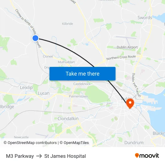 M3 Parkway to St James Hospital map