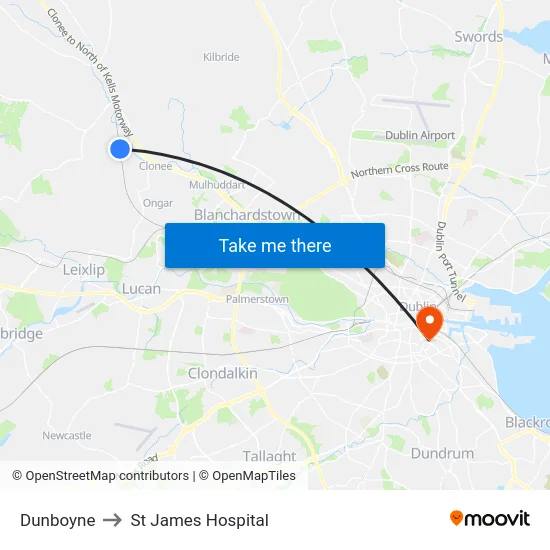 Dunboyne to St James Hospital map