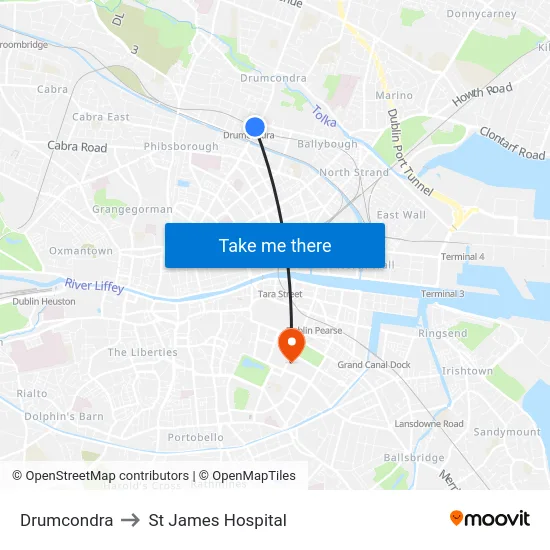 Drumcondra to St James Hospital map