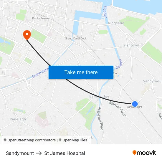 Sandymount to St James Hospital map