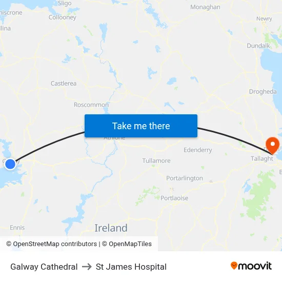 Galway Cathedral to St James Hospital map