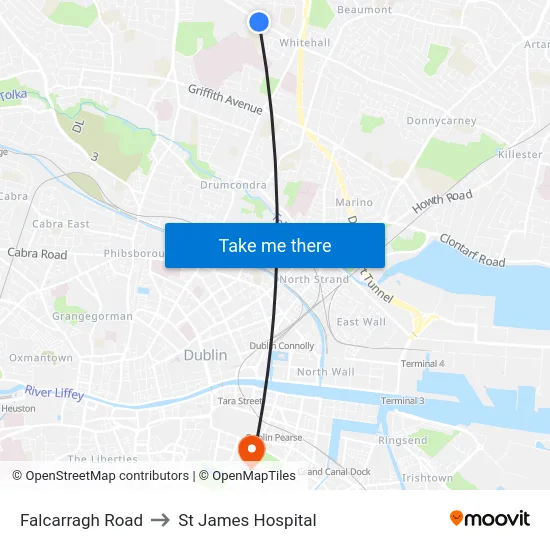 Falcarragh Road to St James Hospital map