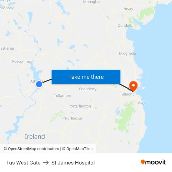 Tus West Gate to St James Hospital map
