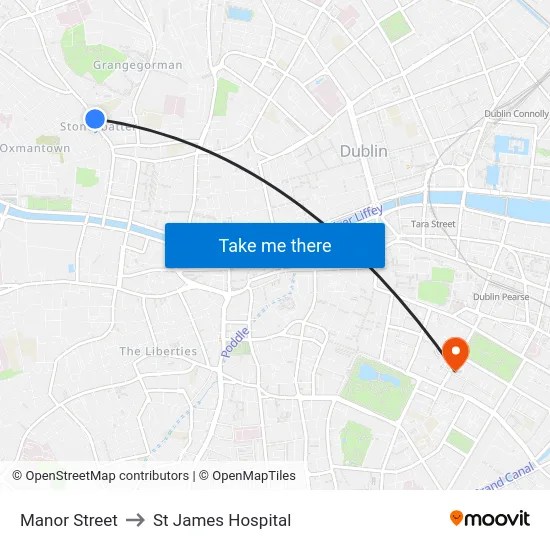 Manor Street to St James Hospital map