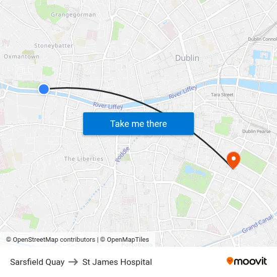 Sarsfield Quay to St James Hospital map