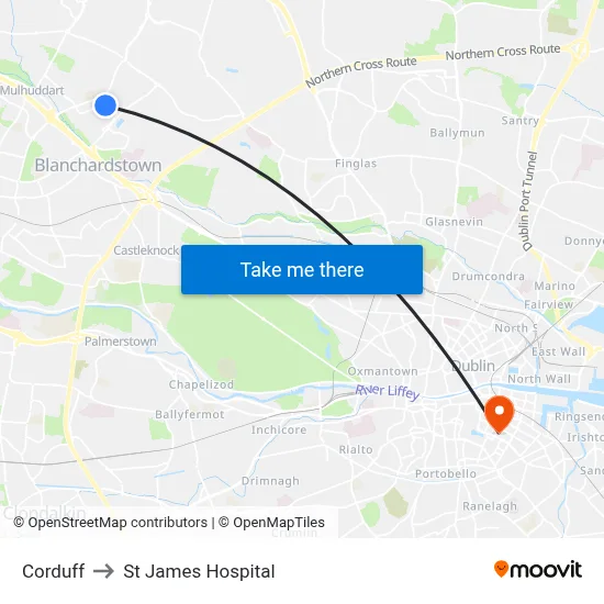 Corduff to St James Hospital map