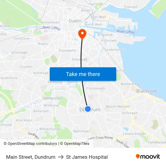 Main Street, Dundrum to St James Hospital map