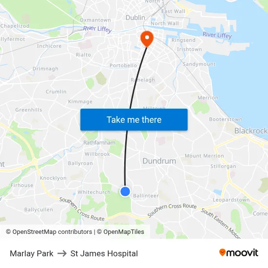 Marlay Park to St James Hospital map