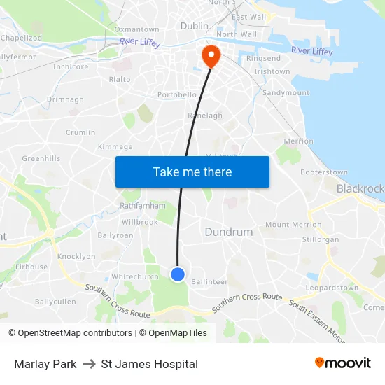 Marlay Park to St James Hospital map