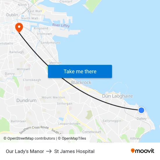 Our Lady's Manor to St James Hospital map