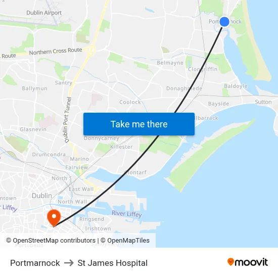 Portmarnock to St James Hospital map